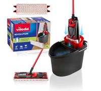 Vileda Revolution Box Système de nettoyage de sol avec seau essoreur et plaque plate avec chiffon 2 en 1 en microfibre, manche 3 pièces, idéal pour tous les sols