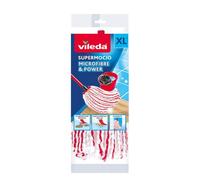 Vileda Super Mocio Microfibre et Power - Recharge/Tête de Balai Serpillère à Franges (Sans le Manche) - Ultra absorbant et dégraissant - Fibres Rouges et Blanches