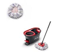 Vileda Turbo 3 en 1 - Set de serpillère avec manche télescopique, seau essoreur rotatif et recharge en microfibre, 1 recharge supplémentaire Noir/rouge 48,6 x 29,6 x 29,3 cm