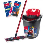 Vileda Ultramax BOX Kit serpillière plate + seau essorage sans contact, gants et