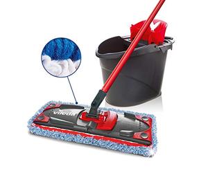 Vileda Ultramax Micro/Coton Spécial Carrelage Kit Complet, Ensemble de balais à Plat avec Seau essoreur, Housse en Microfibre spéciale carrelages, Retire Plus de 99% des bactéries avec de l'eau