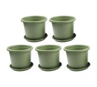 Vilgftyiet 5 pots de fleurs en résine verte avec plateaux | Ces pots de fleurs en résine verte disposent de trous de drainage et de plateaux assortis pour une croissance saine des