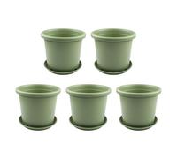 Vilgftyiet 5 pots de fleurs en résine verte avec plateaux | Ces pots de fleurs en résine verte disposent de trous de drainage et de plateaux assortis pour une croissance saine des