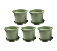 Vilgftyiet 5 pots de fleurs en résine verte avec plateaux | Ces pots de fleurs en résine verte disposent de trous de drainage et de plateaux assortis pour une croissance saine des