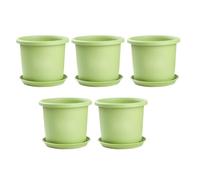 Vilgftyiet 5 pots de fleurs en résine verte avec plateaux | Ces pots de fleurs en résine verte disposent de trous de drainage et de plateaux assortis pour une croissance saine des