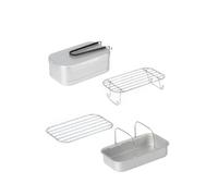 Vilgftyiet Boîte à déjeuner portable en aluminium avec cuiseur vapeur et gril, kit de cuisine en plein air compact pour pique-nique, camping et barbecue, léger et durable, noir ou argenté