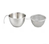 Vilgftyiet Bol doseur de cuisine multifonction en acier inoxydable 304, panier de vidange portable avec bec verseur en forme de V pour verser facilement, passoire passe au lave-vaisselle pour mélanger