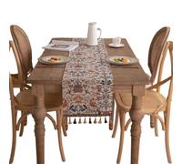 Vilgftyiet Botanical Floral Jacquard Table pour chemin de table avec double couche de polyester et coton mélangé, design élégant inspiré du jardin avec des pies et des fleurs, marron café et franges