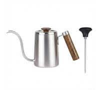 Vilgftyiet Bouilloire col de cygne en acier inoxydable de 600 ml pour verser le café, dispose d'une poignée en bois et d'une jauge de température, bec verseur de précision pour une extraction optimale