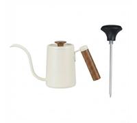 Vilgftyiet Bouilloire col de cygne en acier inoxydable de 600 ml pour verser le café, dispose d'une poignée en bois et d'une jauge de température, bec verseur de précision pour une extraction optimale