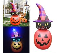 Vilgftyiet Chat citrouille gonflable d'Halloween - Décoration lumineuse à DEL de 1,2 m (115 cm) - Étanche et télécommandée - Décoration effrayante pour porche/pelouse pour fête d'Halloween