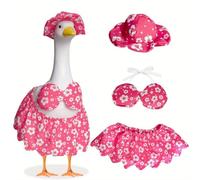 Vilgftyiet Costume d'oie hawaïenne d'été avec chapeau, jupe bikini et lunettes de soleil pour décoration de jardin, cour, 58,4 cm, ensemble de tissu rose/rouge