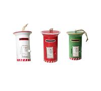 Vilgftyiet Festive Mini boîte aux lettres en métal vert, blanc et rouge, décoration réaliste de boîte aux lettres avec porte ouverte, 6,5 x 6,5 x 10 cm