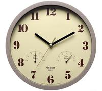 Vilgftyiet Horloge murale de jardin étanche et silencieuse avec affichage analogique de l'heure avec jauge de température et d'humidité alimentée par piles pour une utilisation en intérieur ou en