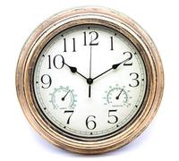 Vilgftyiet Horloge murale résistante aux intempéries de 30,5 cm avec thermomètre et hygromètre pour jardin ou terrasse, horloge à quartz de style vintage, boîtier en plastique, fonctionnement