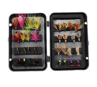 Vilgftyiet Kit de mouches de pêche à la mouche 32/24 pièces avec fourmis nymphes sèches et humides pour bar, truite, saumon, compatible avec la pêche en eau douce dans les rivières et les marais