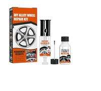 Vilgftyiet Kit de réparation de rayures pour jantes en alliage - Colle de réparation 25 ml + vernis argenté 10 ml, comprend un racloir, du papier de verre, des brosses et des gants pour les dommages