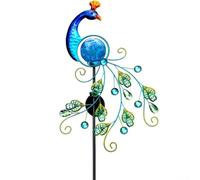 Vilgftyiet Lampe de jardin en forme de paon à énergie solaire sur piquet en métal Décoration d'extérieur LED pelouse Ornement étanche IP65 Bleu coloré Décoration de cour 101,6 cm