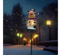 Vilgftyiet Lampe solaire sur piquet de jardin en forme de Père Noël avec construction en métal et design festif pour décoration de Noël ou d'allée, renne en fer coloré de 80 cm