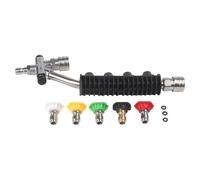 Vilgftyiet Lance d'extension de lance pour nettoyeur haute pression avec jet à connexion rapide de 6,35 mm pour nettoyeur de gouttière, tige incurvée à 30 degrés en acier inoxydable avec support de