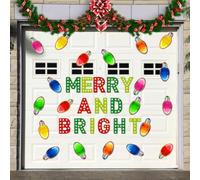 Vilgftyiet Lot d'autocollants de Noël pour porte de garage avec lettres joyeuses et lumineuses et ampoules colorées, décoration de vacances pour extérieur ou intérieur, comprend toutes les lettres