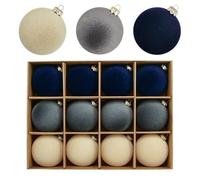 Vilgftyiet Lot de 12 boules de Noël rondes et élégantes en velours pour sapin de Noël - Décorations à suspendre pour arbres, fenêtres, murs et cheminées - Bleu