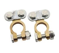 Vilgftyiet Lot de 2 bornes de batterie en laiton 12 V avec pince à vis pour voiture, camionnette, camping-car et véhicules de loisirs - Finition or/argent, diamètre intérieur 18 mm/17 mm, longueur 54