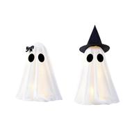 Vilgftyiet Lot de 2 décorations d'Halloween fantômes à piles avec chapeau de sorcière et nœud pour table et étagère d'intérieur et d'extérieur