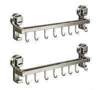 Vilgftyiet Lot de 2 supports muraux à ventouse pour cuisine sans perçage | Construction spatiale en aluminium et ABS pour contenir des ustensiles lourds et des couvercles, économisant de l'espace