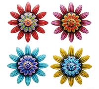 Vilgftyiet Lot de 4 décorations murales florales en métal à suspendre pour intérieur et extérieur - Sculptures de marguerites en fer pour patio, clôture, salon, décoration murale