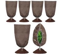 Vilgftyiet Lot de 4 housses de protection contre le gel pour plantes de jardin avec fermeture éclair et cordon de serrage, en tissu non tissé pour temps froid, fermeture éclair de 80 x 100 cm, marron