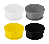 Vilgftyiet Lot de 4 pots de fleurs ronds en plastique avec trou de drainage - Pour intérieur et extérieur - 16,5 x 20,8 x 9 cm et 12 x 15 x 6,5 cm - Noir, gris, blanc, jaune