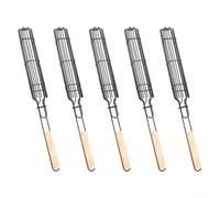 Vilgftyiet Lot de 5 paniers de barbecue robustes avec poignée en bois sans liaison en maille d'acier pour hot dog, saucisse, viande, légumes, barbecue d'extérieur