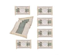 Vilgftyiet Lot de 7 sets de table tissés avec chemins de table, tapis en tissu à rayures épissées avec franges à pompons, linge de salle à manger respirant et isolant thermique pour décoration de la