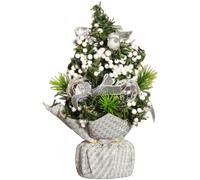 Vilgftyiet Petit sapin de Noël décoratif en plastique pour bureau 20 cm | Pré-décoré avec des ornements chatoyants et un feuillage texturé pour un charme festif sans effort sur n'importe quel bureau