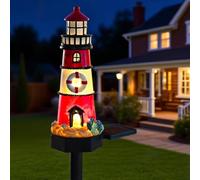 Vilgftyiet Phare solaire de jardin en résine imperméable avec LED marche/arrêt automatique pour décoration de cour, rouge