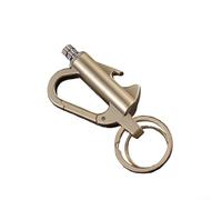 Vilgftyiet Porte-clés multifonction 3 en 1 avec décapsuleur, allume-feu en magnésium rechargeable coupe-vent pour randonnée, camping, pêche, buissonnette (sable et doré)