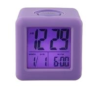 Vilgftyiet Réveil carré en silicone, petit réveil numérique pour chambre à coucher, réveil numérique pour enfants avec répétition et veilleuse, réveil LCD, coque en silicone antichoc (violet)