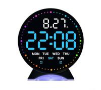 Vilgftyiet Réveil numérique LED avec lumière ambiante multicolore, affichage complet de l'heure, de la date, du jour, luminosité réglable, mode veille, secondes sautées, décoration de bureau de chevet