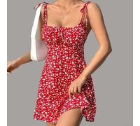 Vilgftyiet Robe trapèze à imprimé floral sans bretelles pour femme, dos nu, taille cintrée, sans manches, robe d'été décontractée pour tous les jours, le shopping, le printemps, les occasions S-3XL