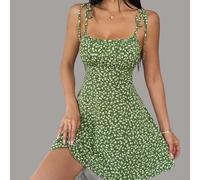Vilgftyiet Robe trapèze à imprimé floral sans bretelles pour femme, dos nu, taille cintrée, sans manches, robe d'été décontractée pour tous les jours, le shopping, le printemps, les occasions S-3XL (S