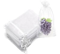 Vilgftyiet Sacs de protection en maille pour fruits 7 x 9 cm Blanc | Protège les petits fruits des oiseaux tout en favorisant une circulation d'air saine et une croissance.