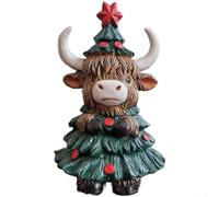 Vilgftyiet Statue de vache de Noël en résine, décoration de vacances festive pour la maison et le bureau, décoration de table sur le thème des hautes terres pour cheminée, étagère et jardin