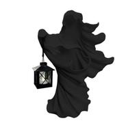 Vilgftyiet Statue fantôme en résine avec lanterne pour décoration d'Halloween, sculpture de jardin en plein air ou à énergie solaire, finition noire et blanche