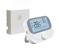 Vilgftyiet Thermostat de chaudière programmable sans fil RF pour application Tuya Smart, 118 x 86 x 24 mm, thermostat blanc avec bouton rotatif, affichage météo et humidité, fonction antigel