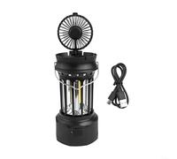 Vilgftyiet Ventilateur de camping portable avec lumière rechargeable - Lanterne LED pliable 3 en 1 - Kit de survie extérieur - 1200 mAh - Noir
