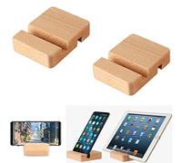 VILIA Lot de 2 supports de téléphone portable en bois naturel à double rainure pour tous les types de téléphone, iPad Mini