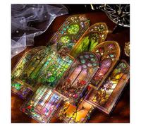 Vilikya Lot de 60 autocollants holographiques pour cadre de fenêtre en forme de cathédrale - Fournitures de scrapbooking - Autocollants transparents à paillettes en PET pour scrapbooking, journal