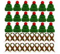 ViLiyDuo 50 pièces Mini Chapeaux Tricotés, Set de mini Bonnet et Echarpe de Noël Chapeau plat à vin Chapeaux Artisanaux Chapeau de Poupées pour Décoration de Bouteille de vin (Vert)