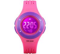 VILIYSUN Montre à quartz électronique multifonction à LED étanche pour enfant garçon fille cadeau vert, Rose violet (LED 7 couleurs), S, Sangle